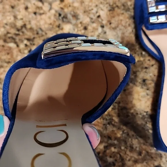Gucci Madelyn Crystal Logo Cobalt Mules - SZ 40 - Picture 8 of 17